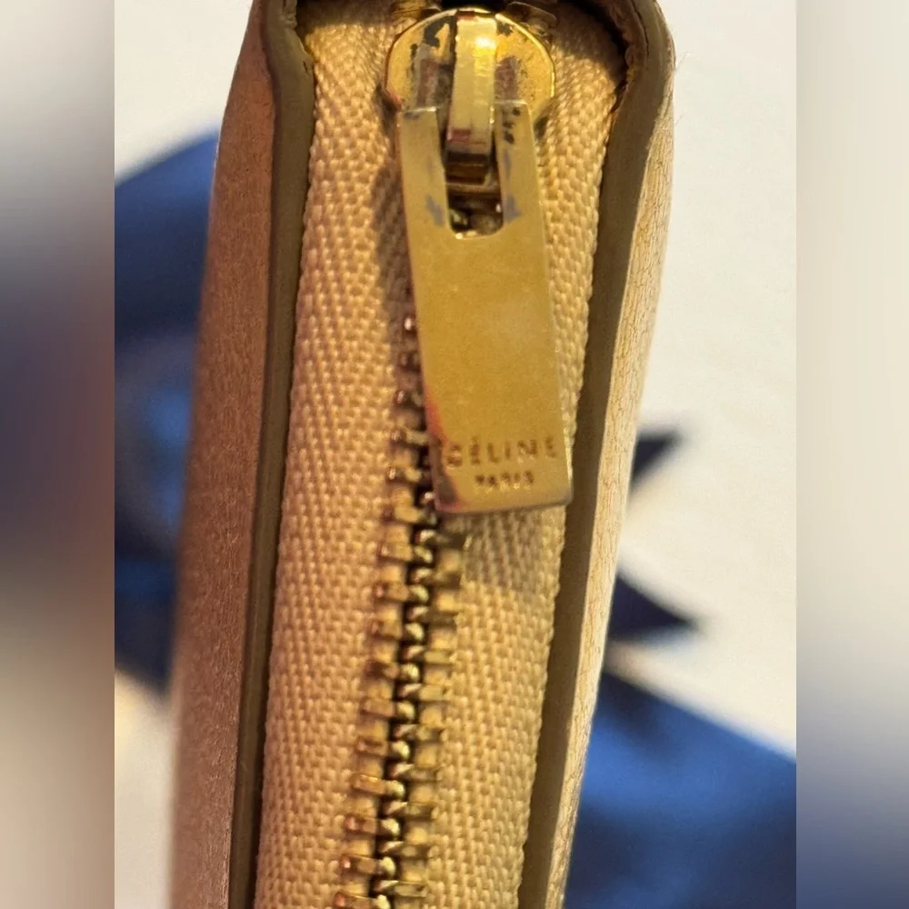 Celine Beige Leather Zip Around Continental Wallet Authentic